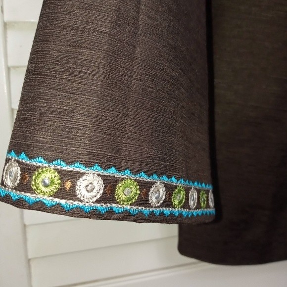 Silk Land Chocolate Brown Geometric design Embroidered Blazer/Jacket M - Picture 8 of 9